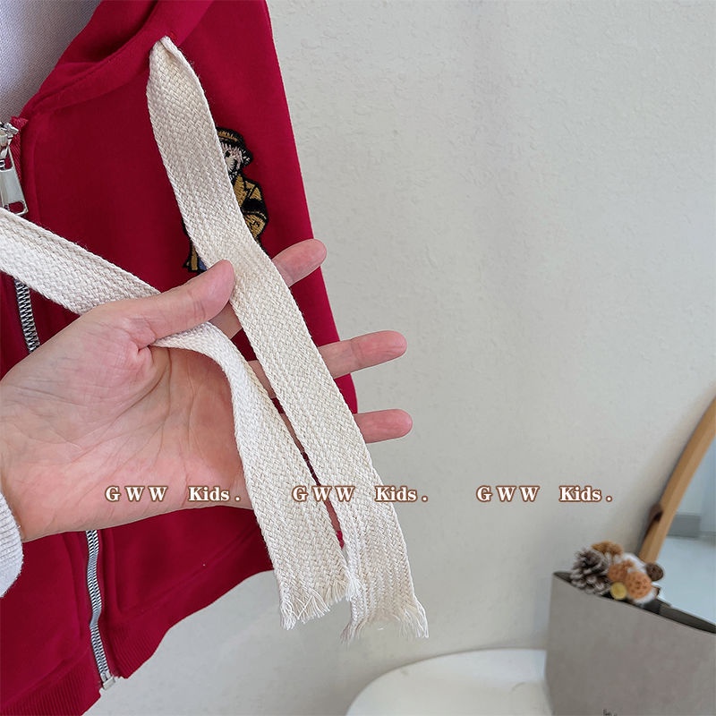 Áo Khoác Hoodie Tay Dài Thêu Hình Gấu Phong Cách Phương Tây Thời Trang Xuân Thu Cho Trẻ Em