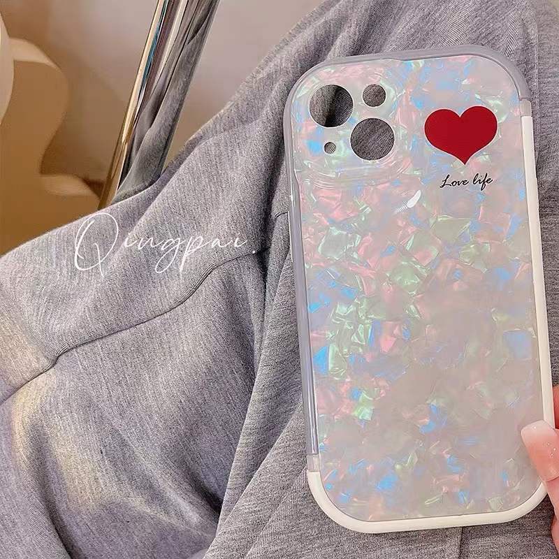 Ốp Điện Thoại In Hình Trái Tim Phối Ngọc Trai Cho iPhone 12 13 11 Pro Max X Xs Max Xr 7 8 Plus