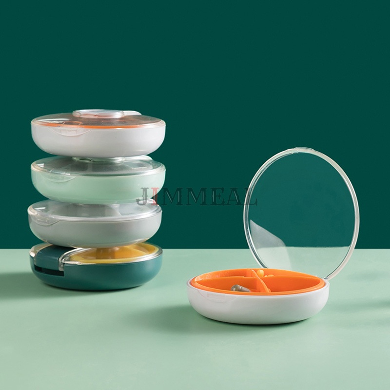 Hộp Đựng Thuốc Mini 4 Ngăn Có Dao Chia Nhỏ Thuốc Chống Ẩm Tiện Dụng Khi Đi Làm, Đi Học, Du Lịch