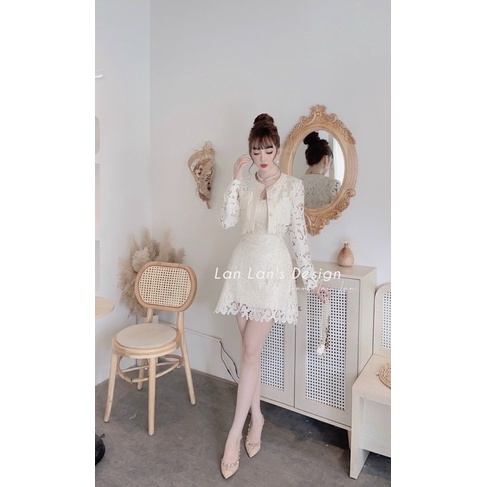 Set váy hai dây ren cao cấp kèm áo khoác ngoài