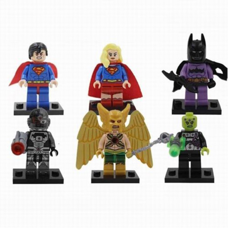 Bộ 6 mô hình mini Siêu nhân, Người dơi, Hawkman, Brainiac  kiểu Lego