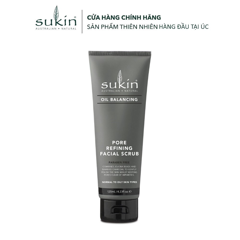 Sukin Tẩy Tế Bào Chết Than Tre Kiềm Dầu Ngừa Mụn Oil Balancing Charcoal Pore Refining Facial Scrub 125ml