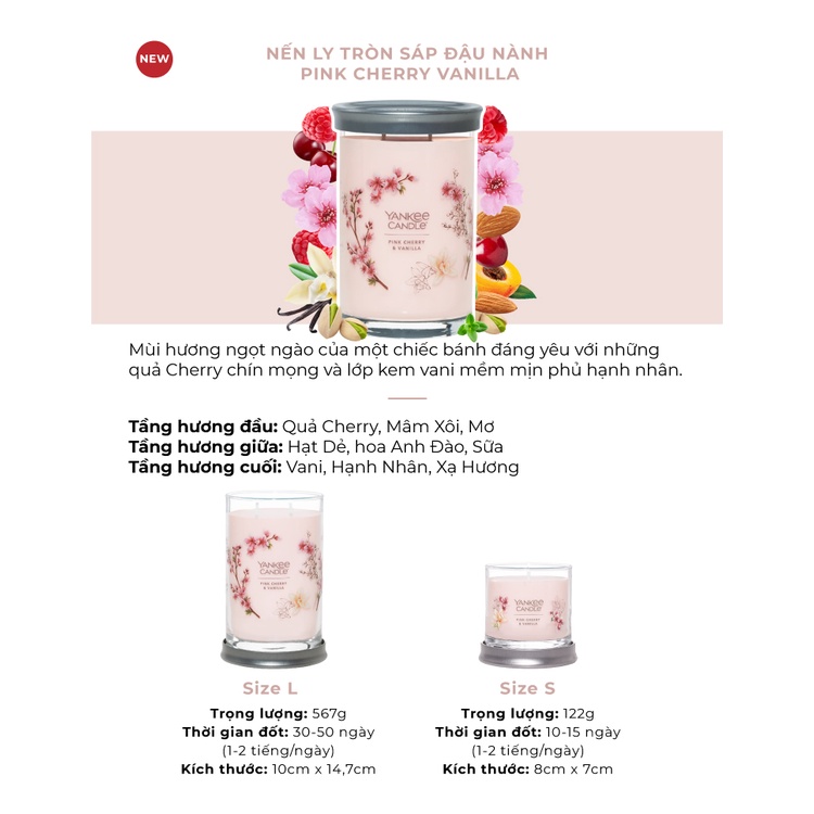 Nến ly tròn sáp đậu nành Yankee Candle size L (567g) - Pink Cherry Vanilla