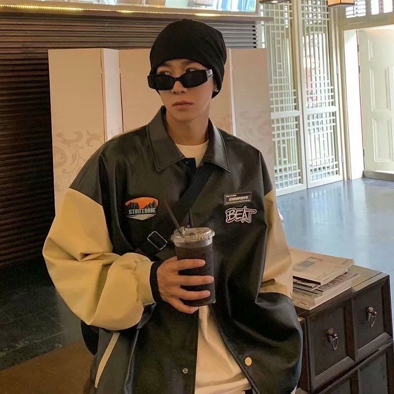 Áo khoác da bóng chày unisex hoạ tiết