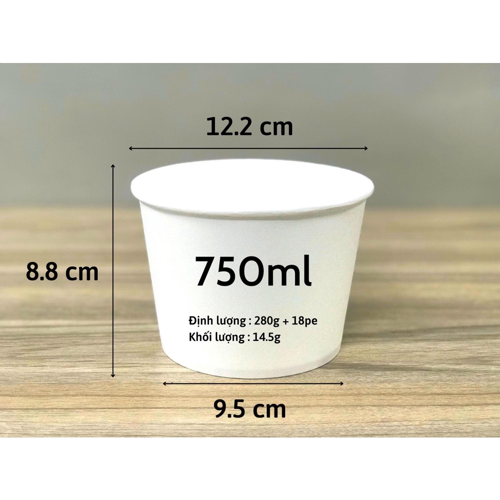 Set 50 Tô Giấy trắng 750ML Kèm Nắp trắng mờ (Loại Cao) Dùng Để Đựng Đồ Nóng Chè Cháo Phở Hoặc Nướng Bánh Đồ Ăn Các Loại