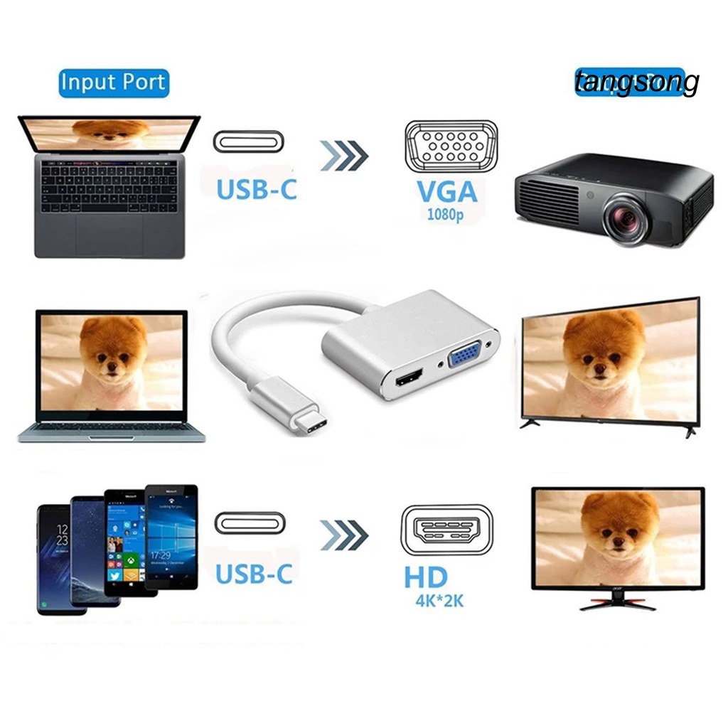 Đế Chuyển Đổi Usb C Sang Vga Hdmi-Compatible 2 Trong 1 Cho Máy Tính