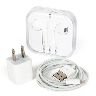 Combo 3 món iphone. củ sạc vuông iphone + cáp sạc iphone +tai nghe chân tròn