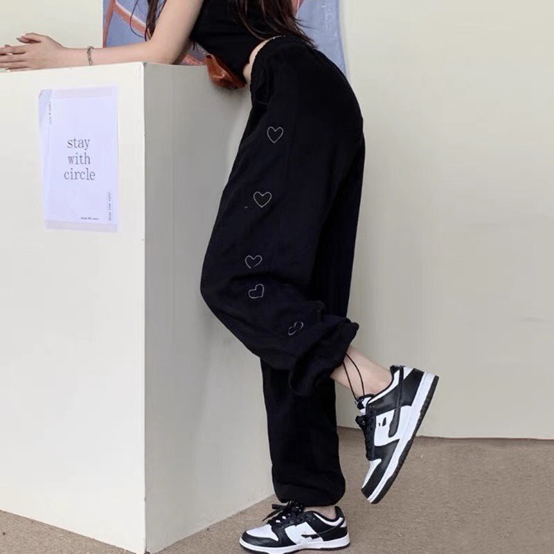 Quần Jogger Tim Cạnh Siêu Hack Chân Quần Ống Rộng Bo Gấu Ullzang Chất Nỉ Ép Dày Dặn