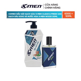 Combo Dầu gội Sạch Gàu X-Men Clean & Fresh 24h Sạch Sâu 630g và Nước hoa X-Men Wood 50ml