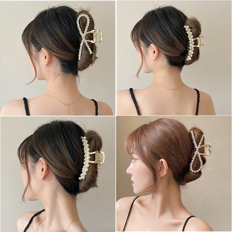 Kẹp tóc đính đá ngọc trai nhân tạo thiết kế thanh lịch thời trang Hàn Quốc