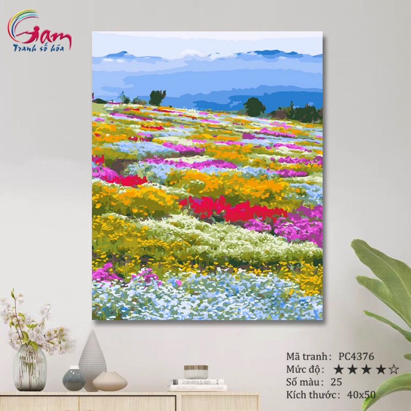 Tranh trang trí tự tô màu theo số phong cảnh Cánh đồng hoa GAM PC4376