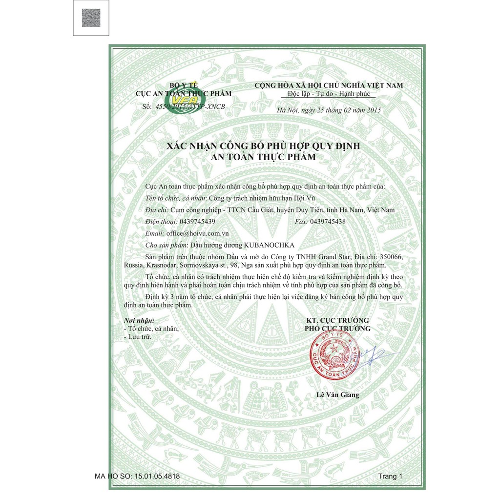 04 chai Dầu ăn Nga, dâu ăn hướng dương nhập khẩu từ CHLB Nga : KUBANOCHKA 01Lít - NPP HS shop