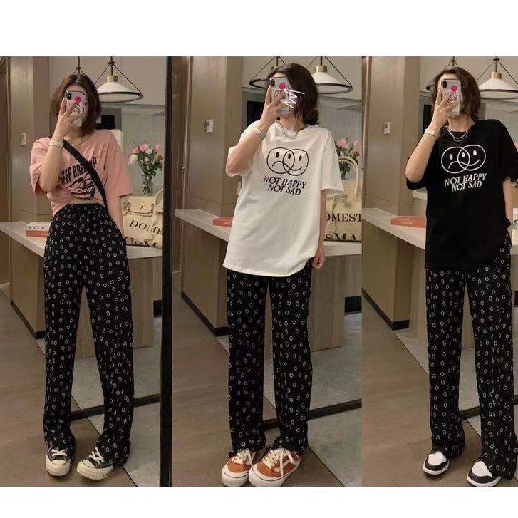 Quần ống rộng In Họa Tiết Mặt Cười Thời Trang Hàn Quốc size S-4XL