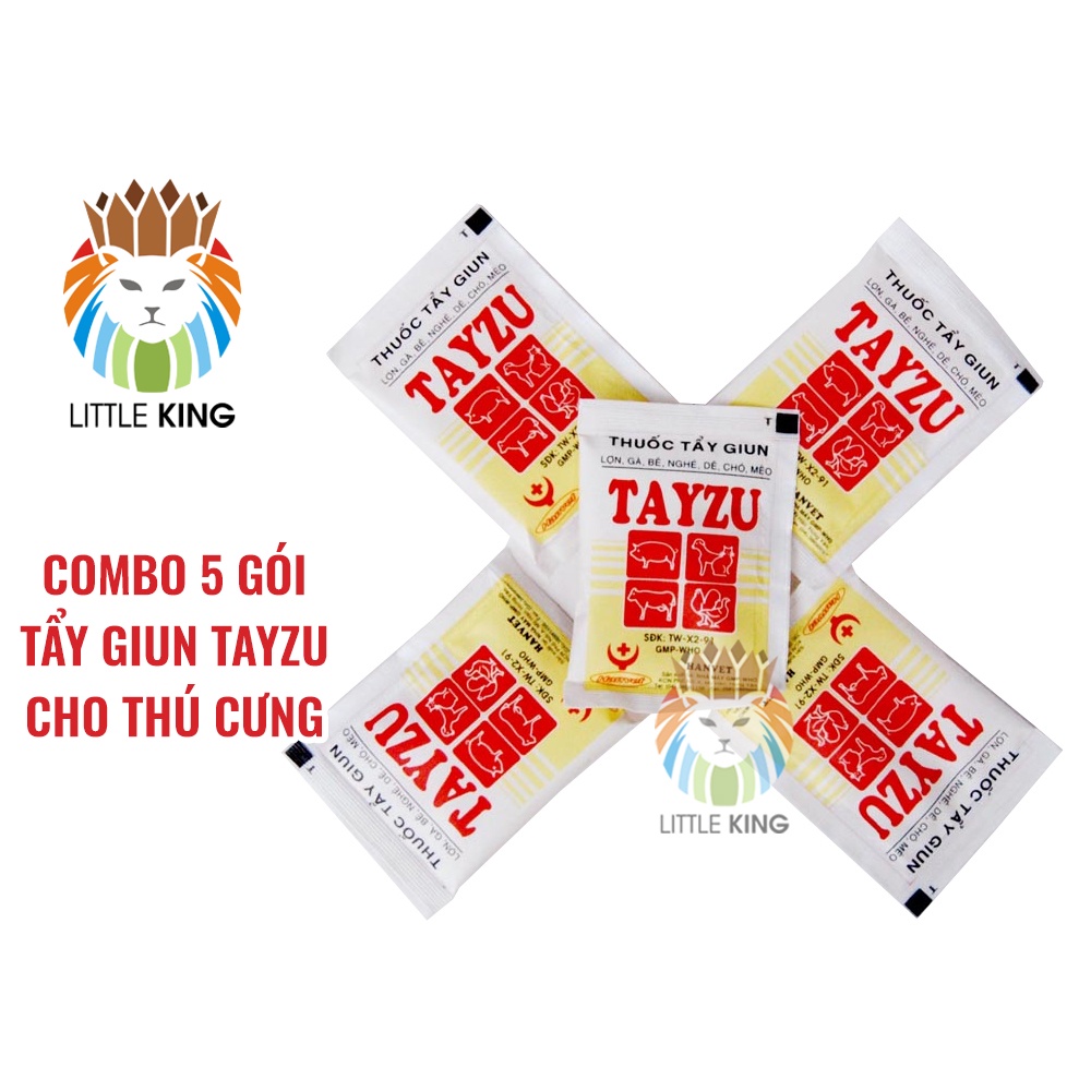 Combo 5 gói Hanvet Tayzu 4gr bột diệt giun sán cho chó mèo, gà, thú nuôi, gia cầm - Little King pet shop