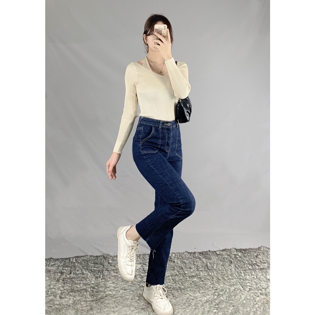 Quần bò ống rộng quần jean bò ống đứng jeans nữ cạp cao ống đứng phong cách Hàn Quốc Q9013 Dora Style