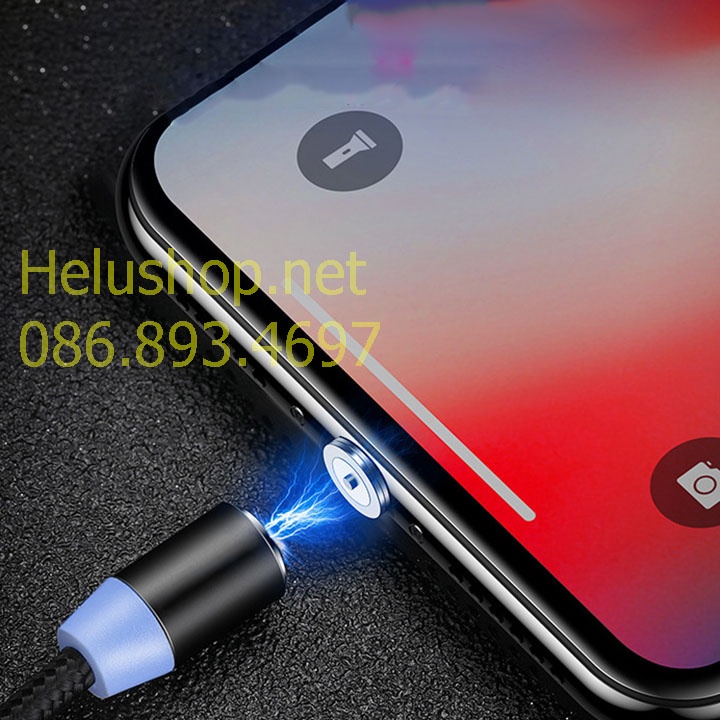 Cáp sạc từ hít nam châm 2 đầu Android và iPhone 360 độ
