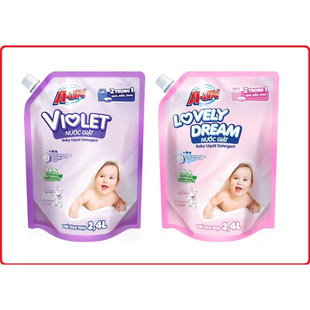 Nước Giặt Thiên Nhiên Kháng Khuẩn A-ON Baby Túi 2.4L