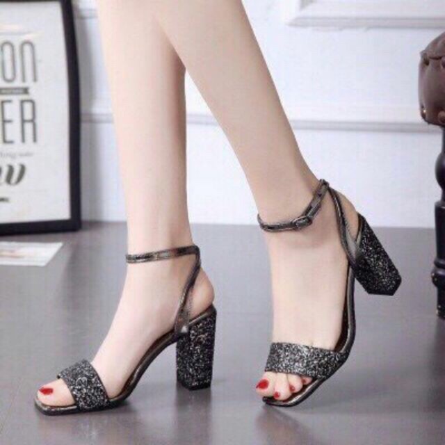 [RẺ VÔ ĐỊCH] Giày SANDAL gót vuông 7 phân bọc kim tuyến đá - KÈM ẢNH THẬT