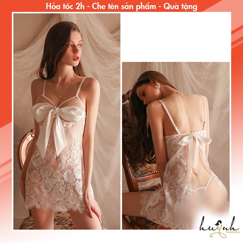 Đầm Ngủ Hai Dây Ren Phối Nơ Gợi Cảm Cao Cấp GUIRUO - N67