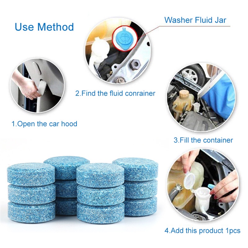 10pcs Viên Sủi Rửa Kính Xe Ô Tô Chỉ 1 Viên Pha 4 Lít Nước – Lau Kính - Rửa Kính Ô Tô Siêu Sạch-Làm Sạch Vết Bẩn Trên Kính-Chất tẩy rửa kính chắn gió xe