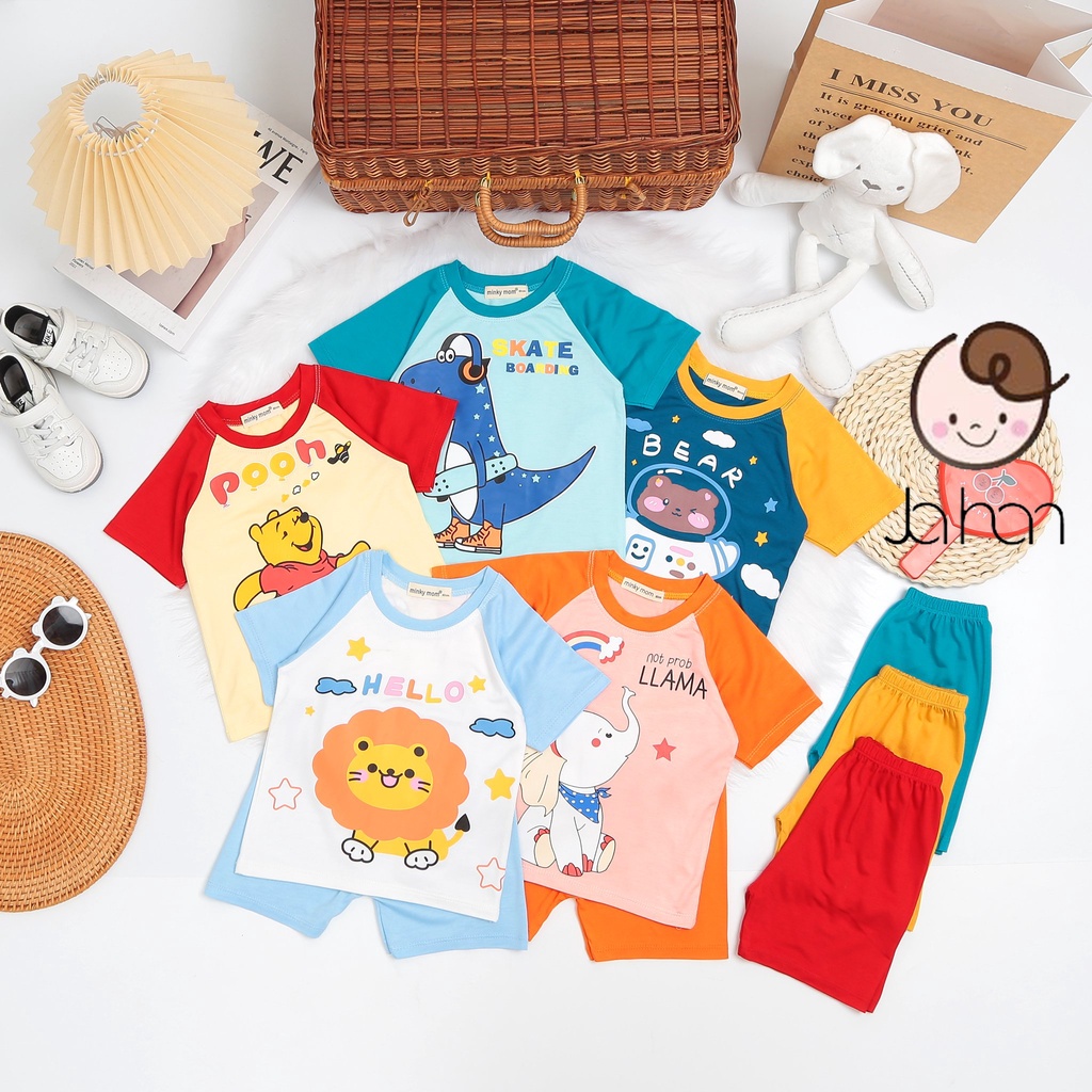 [SALE] Bộ Quần Áo Bé Gái, Bé Trai Minky Mom Vải Thun Lạnh Vũ Trụ Voi Hồng, Bộ Cộc Tay Cho Bé Mặc Nhà MKM2224