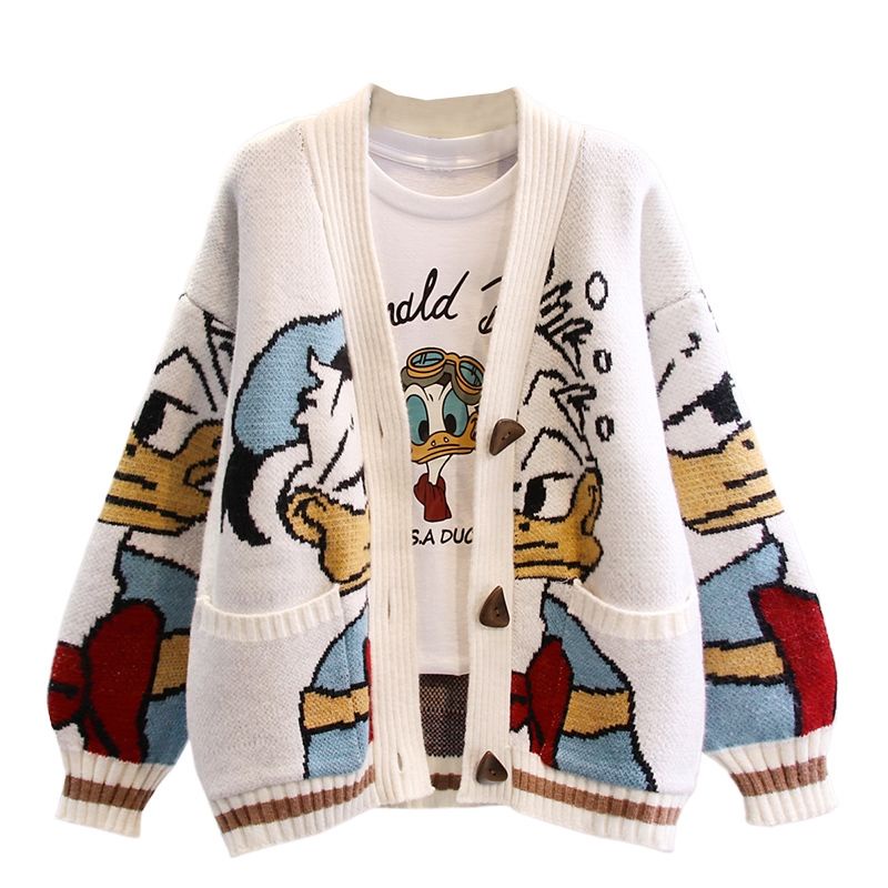 Áo Khoác Cardigan Dệt Kim Dày Dáng Rộng In Hoạt Hình Kiểu Nhật Bản Thời Trang Thu Đông 2022 Cho Nữ