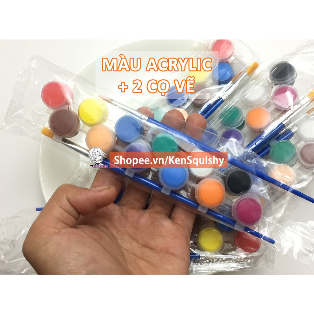 Bộ 12 Màu Nước Acrylic Tặng Kèm 2 Cọ Vẽ Nguyên Liệu Làm Squishy Handmade