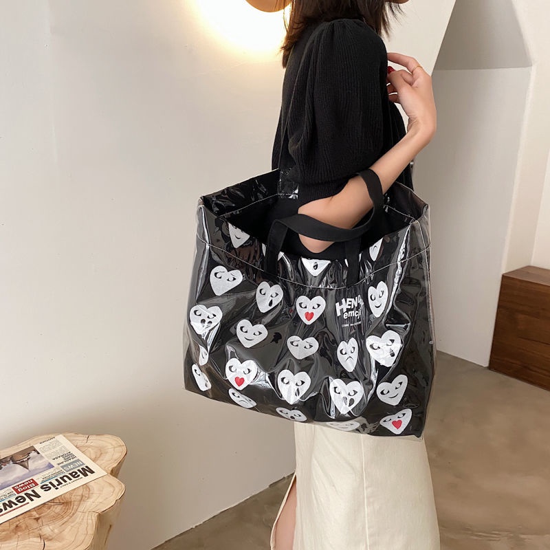 Canvas Bag Women's 2021 New Trendy Korean Versatile One-Shoulder Handbag Large Capacity Totes Jelly Transparent Bag