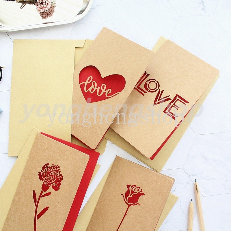 Thiệp Chúc Mừng Sinh Nhật/Lễ Tình Nhân Bằng Chất Liệu Giấy Kraft Đục Lỗ Hình Trái Tim Phong Cách Retro