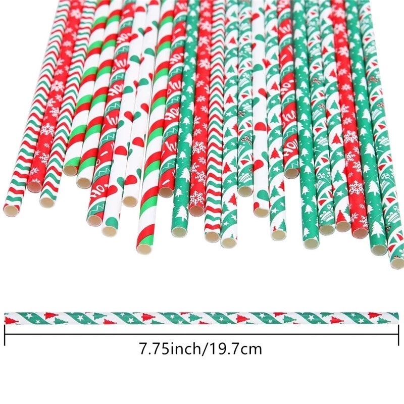 Set 25 ống hút giấy họa tiết Giáng sinh xinh xắn