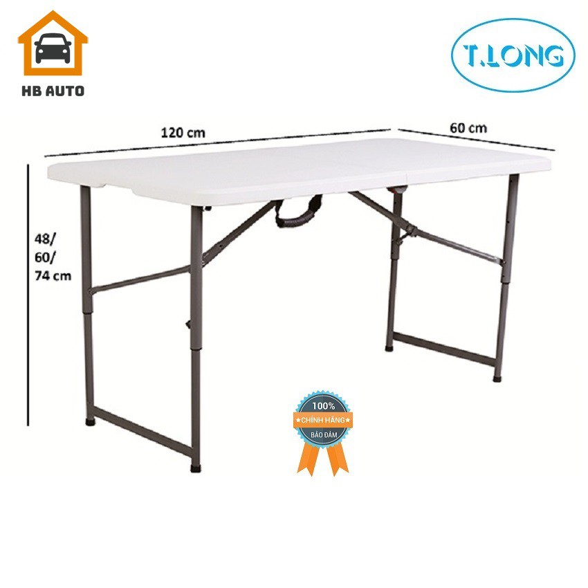 MÂU MƠI Bàn xếp chữ nhật Thanh Long HM-FH122 122 x 61 x 58 và 74 cm Trắng thiết kế thông minh, tiện lợi, dễ dàng lắp ráp