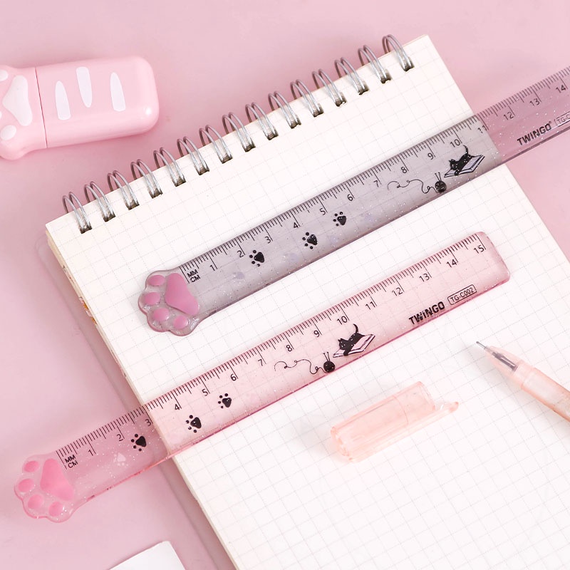 Thước Kẻ 15cm Bằng Nhựa Acrylic Hình Chân Mèo Dễ Thương Tiện Dụng C7001