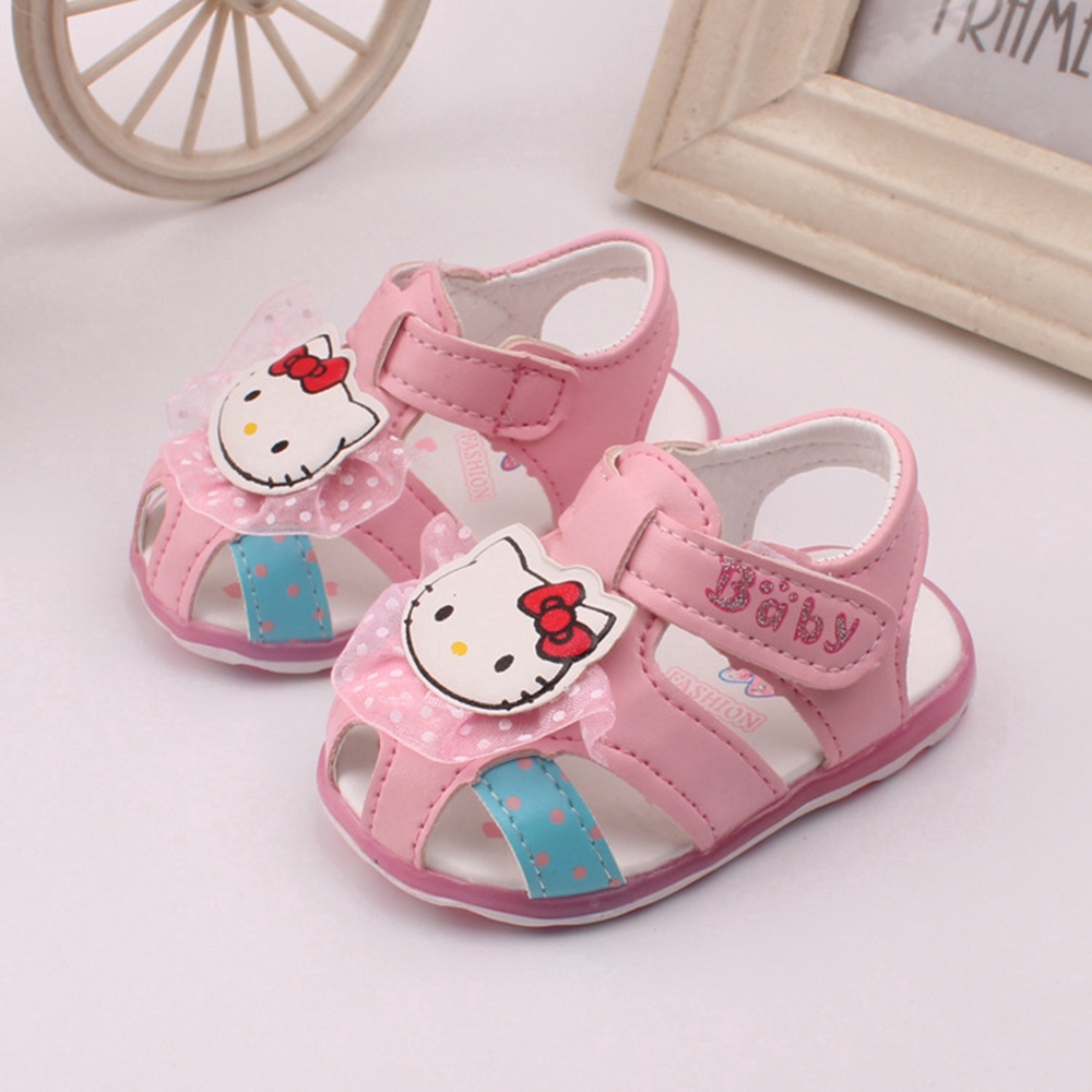 0-2 Years Cartoon Hello Kitty Pre Walker Newborn Baby Shoes Sandals for Girls Infant Toddler LED Shoes Sandals