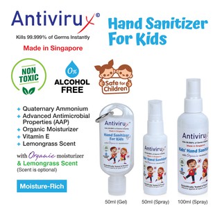 Image of Kid's Hand Sanitizers (Spray/Gel) Non-Alcohol, Non-Toxic, 99.999% efficacy against all germs instantly