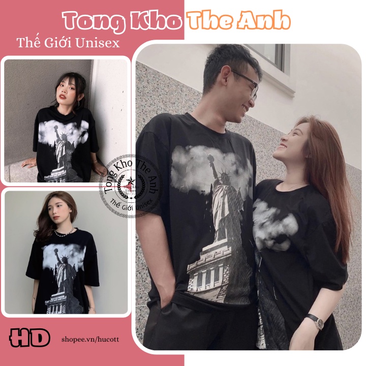 Áo thun tay lỡ Unisex Nữ Thần Tự Do form rộng vải cotton co dãn - áo phông nam nữ phong cách Ulzzang - Shop Nhà Mỡ