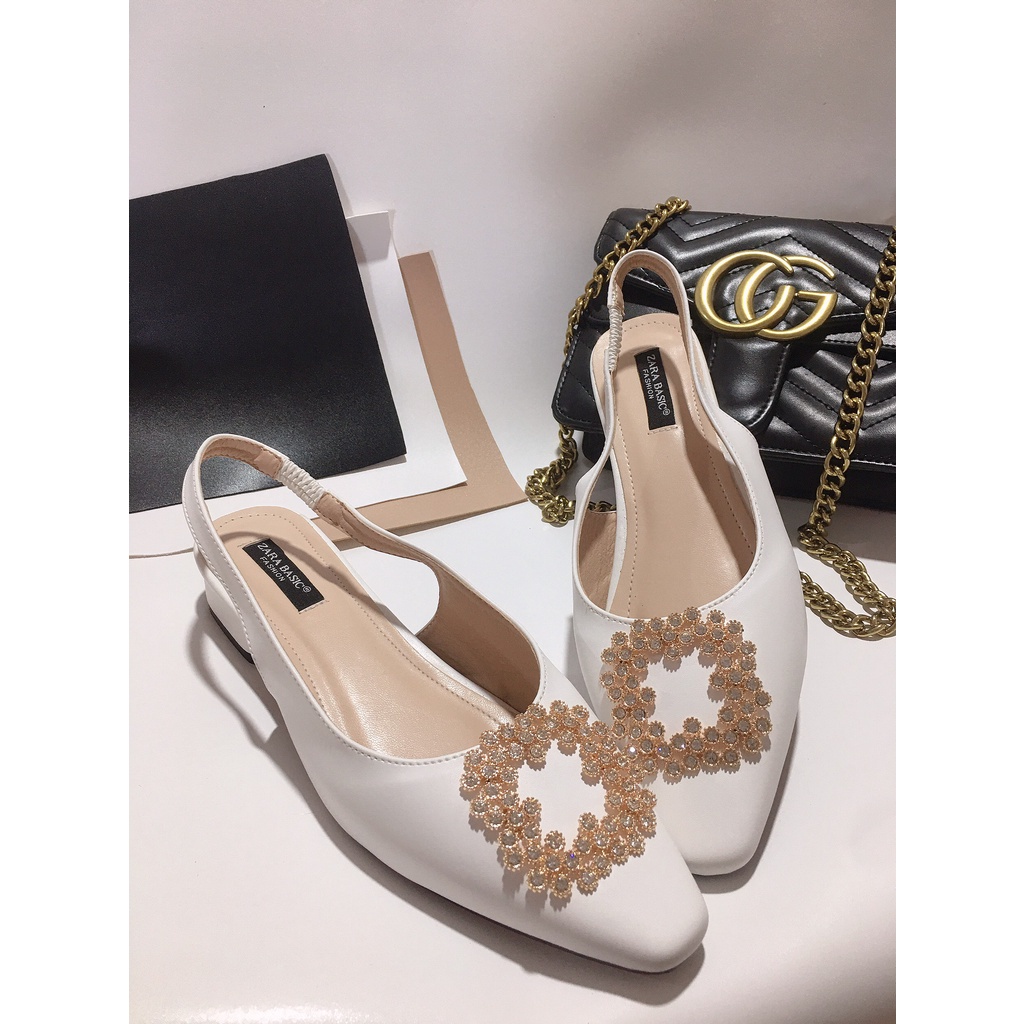 Sục nữ gót cao 3p mũi nhọn, giày cao gót 3 phân bít mũi quai đính đá có chun có giãn đế thấp siêu đẹp G11