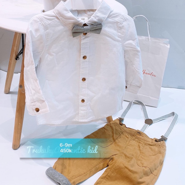 Sét công tử cho bé trai e về thêm ak. Size 6-9m Đai quần các mẹ có thể tháo zoeif ra dk ạ.