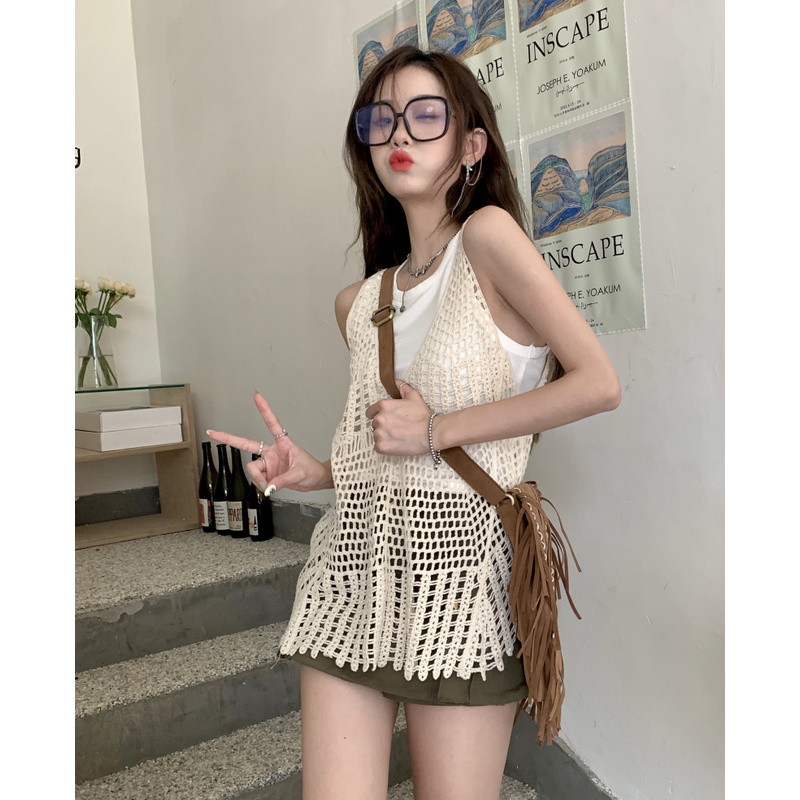 QKOOLE  Set Áo Len Sát Nách Và Quần Dài Ống Rộng Phong Cách Hàn Quốc Dành Cho Nữ crop top