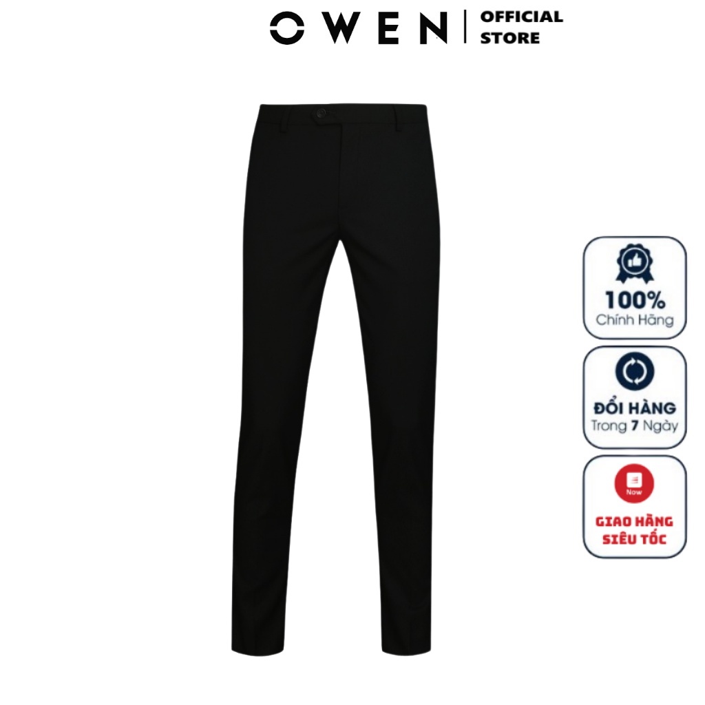 Quần Tây Nam Công Sở Cao Cấp OWEN QST220509 Quần Âu Dài Màu Đen Trơn Dáng Slim Fit Cạp Tăng Đơ Ống Đứng Vải Polyester