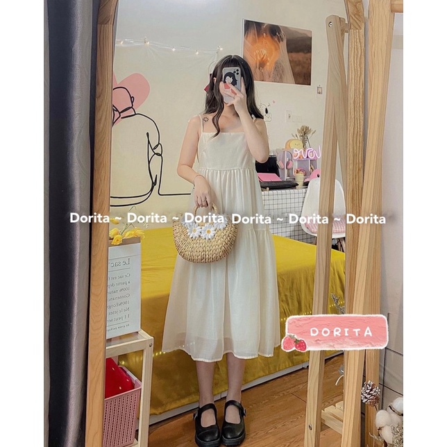 Váy babydoll 2 dây buộc nơ vai, Đầm 2 dây babydoll buộc nơ vai - Dorita Boutique