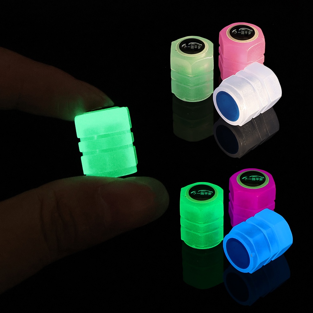 Bộ 4 Nắp Van Xe Hơi / Xe Máy / Xe Tải Hình Đầu Lâu Màu Dạ Quang Chống Bụi Bẩn Tiện Dụng