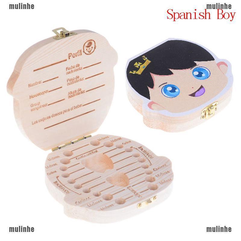 Mul❤ Hộp Gỗ Đựng Răng Sữa Cho Bé Phiên Bản Tiếng Anh / Tây Ban Nha