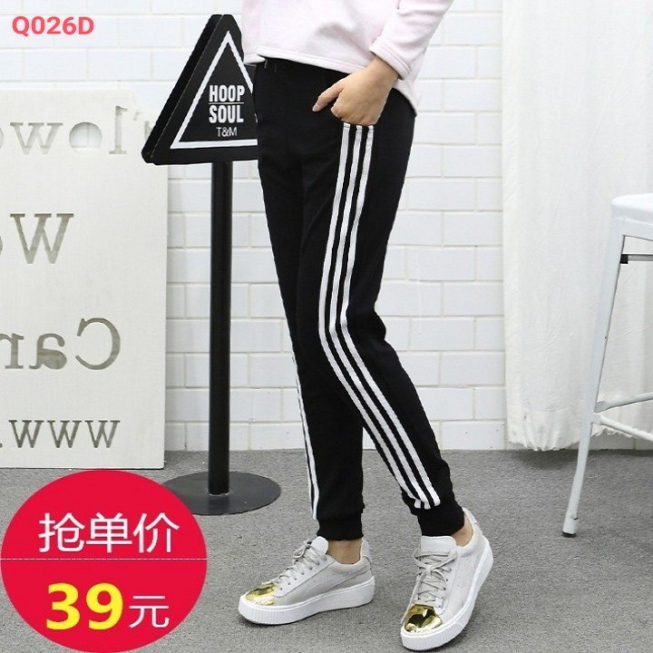 QUẦN JOGGER NỈ NAM NỮ PHỐI SỌC MÀU ĐEN ĐỎ XÁM PHONG CÁCH THỂ THAO HÀN QUỐC DÁNG DÀI 2021