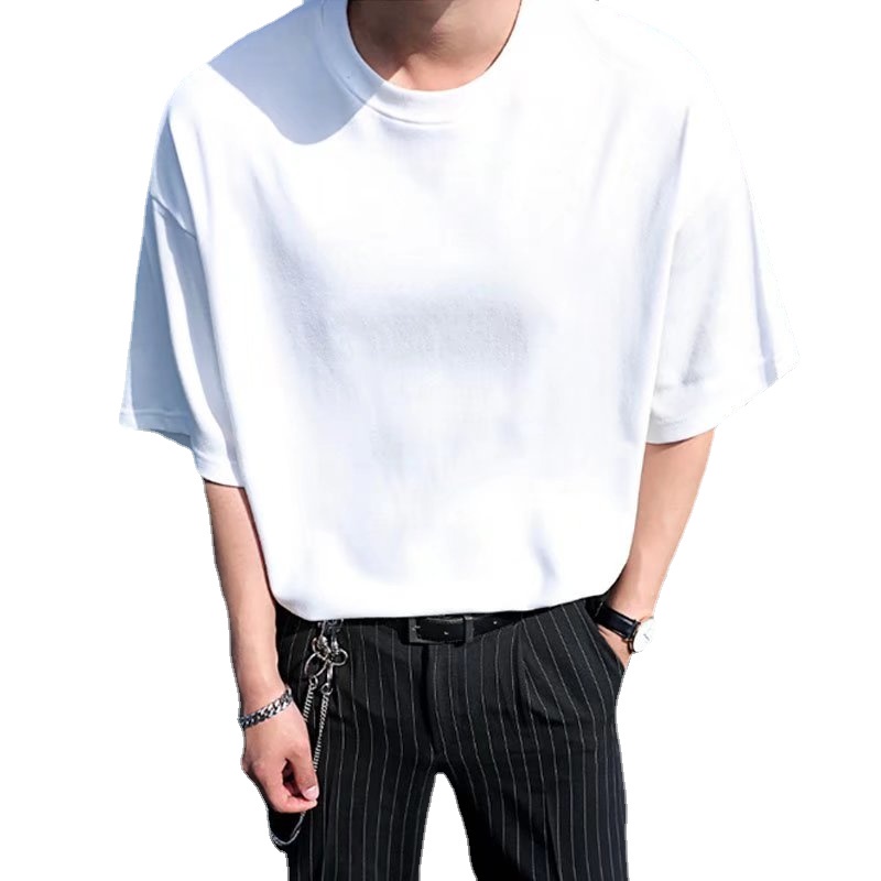 Áo Thun Tay Ngắn Màu Trơn Dáng Rộng Phong Cách Thời Trang Hàn Quốc Cho Nam Giới