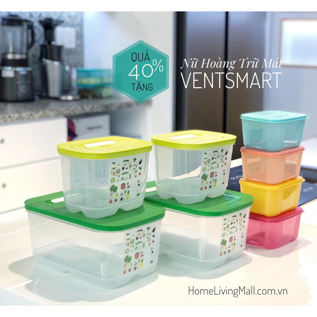 Hộp bảo quản Tupperware 💕Freeship💕 Bộ hộp trữ mát có nút hô hấp Ventsmart 4 - Hàng mới về