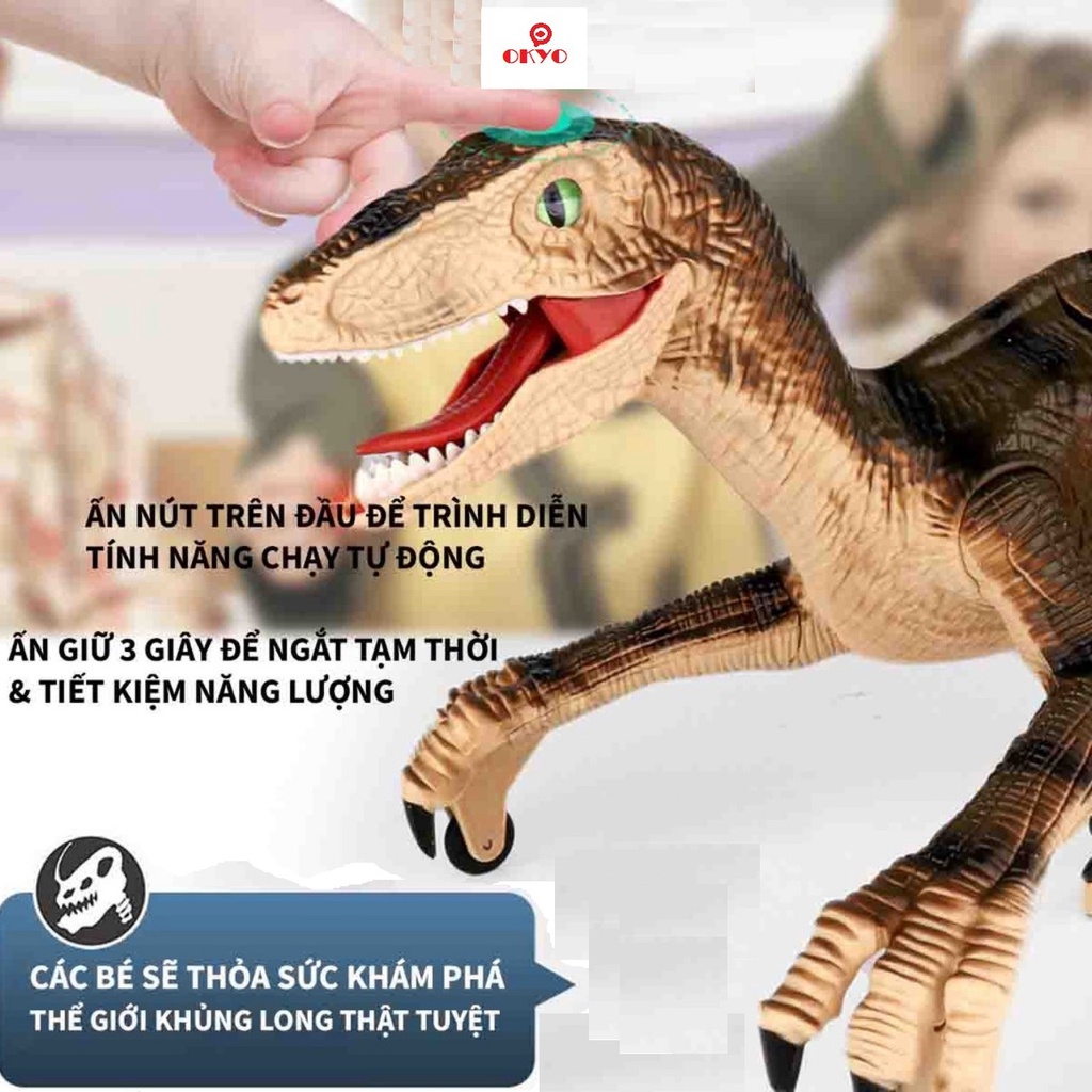 Đồ chơi khủng long điều khiển Velociraptor  cho trẻ em, có sạc pin, tiếng gầm, ánh sáng, di chuyển
