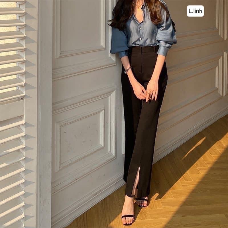 Quần vải ống loe xẻ gấu tôn dáng hàng đẹp