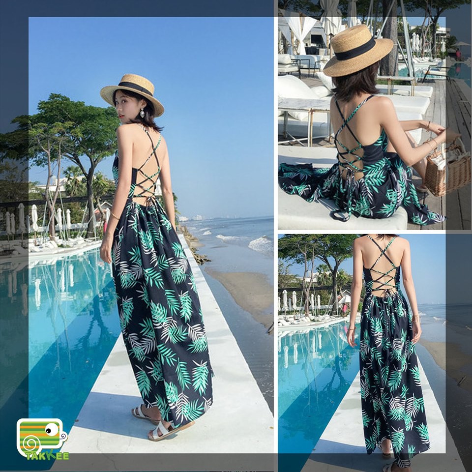 V290-VÁY ĐẦM NỮ ĐI BIỂN VÁY MAXI HOA HAI DÂY CHO CHO CÔ NÀNG ĐIỆU ĐÀ