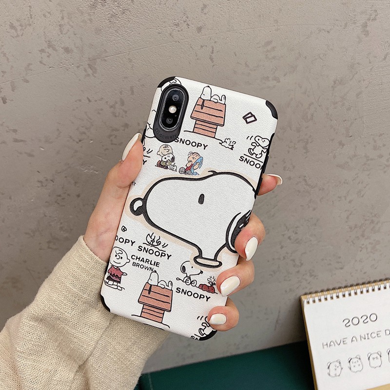 [ IPHONE ] Ốp Lưng Da IMD Snoopy x Brown - R021