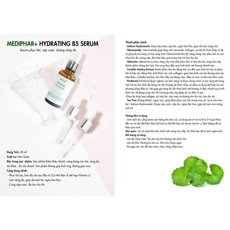 Serum vitamin b5 mediphar phục hồi dưỡng ẩm làm dịu da Hydrating B5 serum 30m